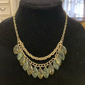 Vintage 1928 Gold Tone Green Beaded Pendant Statement Necklace